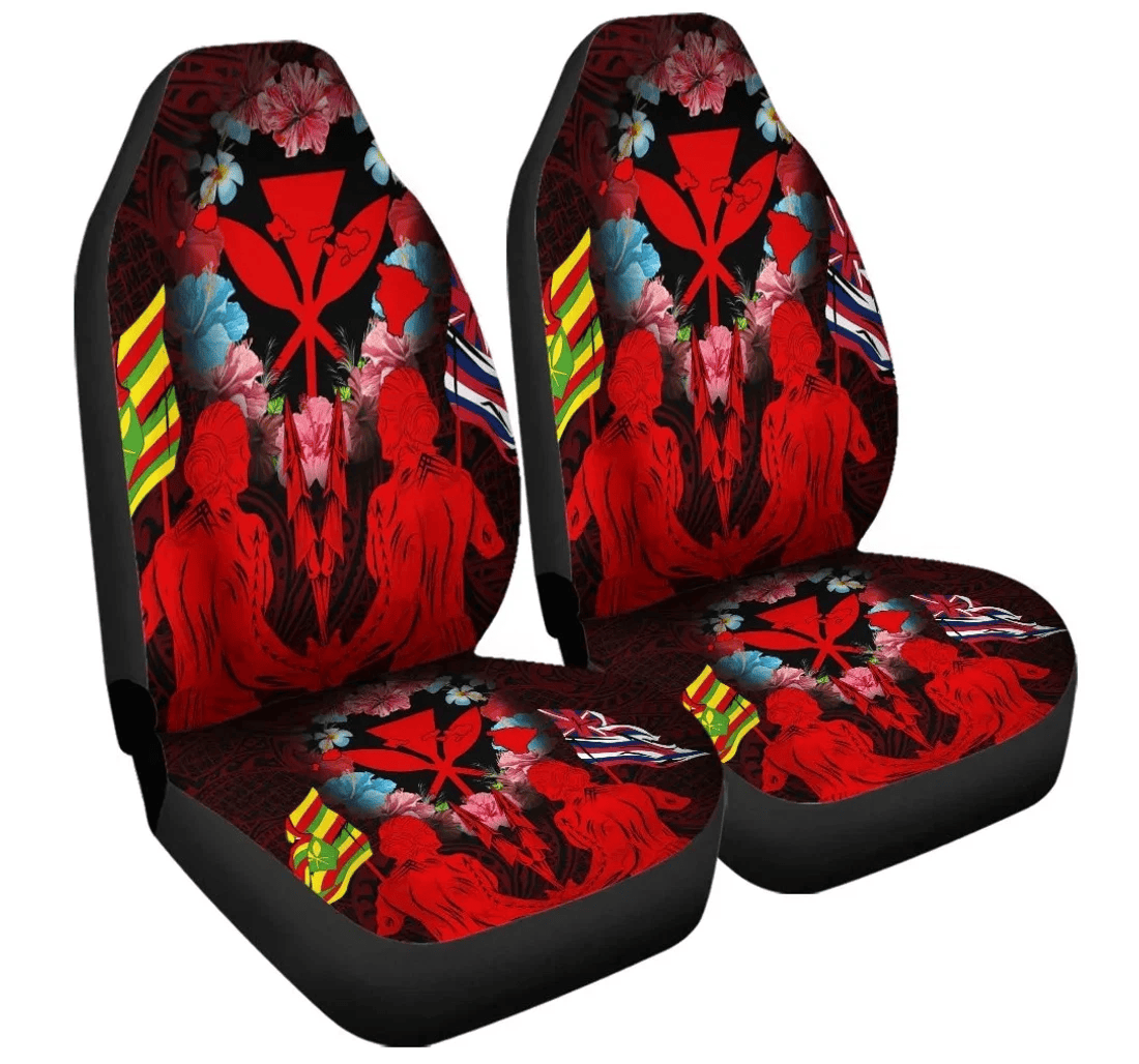 Accessory Hawaii Map Kanaka Two Men Holding Flag Red Ah J5r Universal Front Car Seat Cover