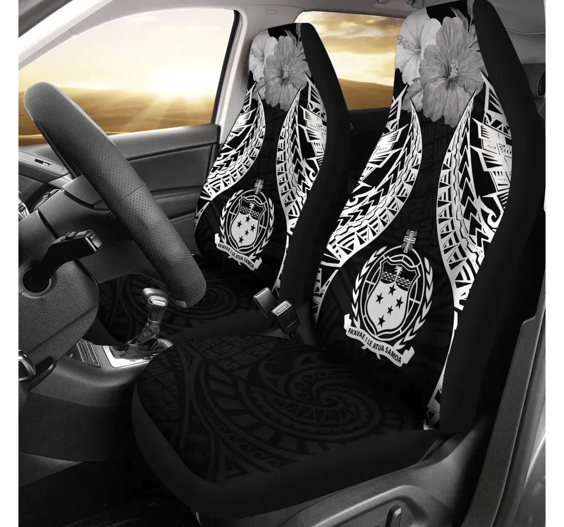 Samoa Polynesian Pride Seal And Hibiscus Black Bn39 Universal Front Car Seat Cover