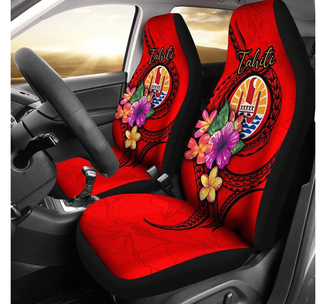 Tahiti Polynesian Floral With Seal Red Bn12 Universal Front Car Seat Cover