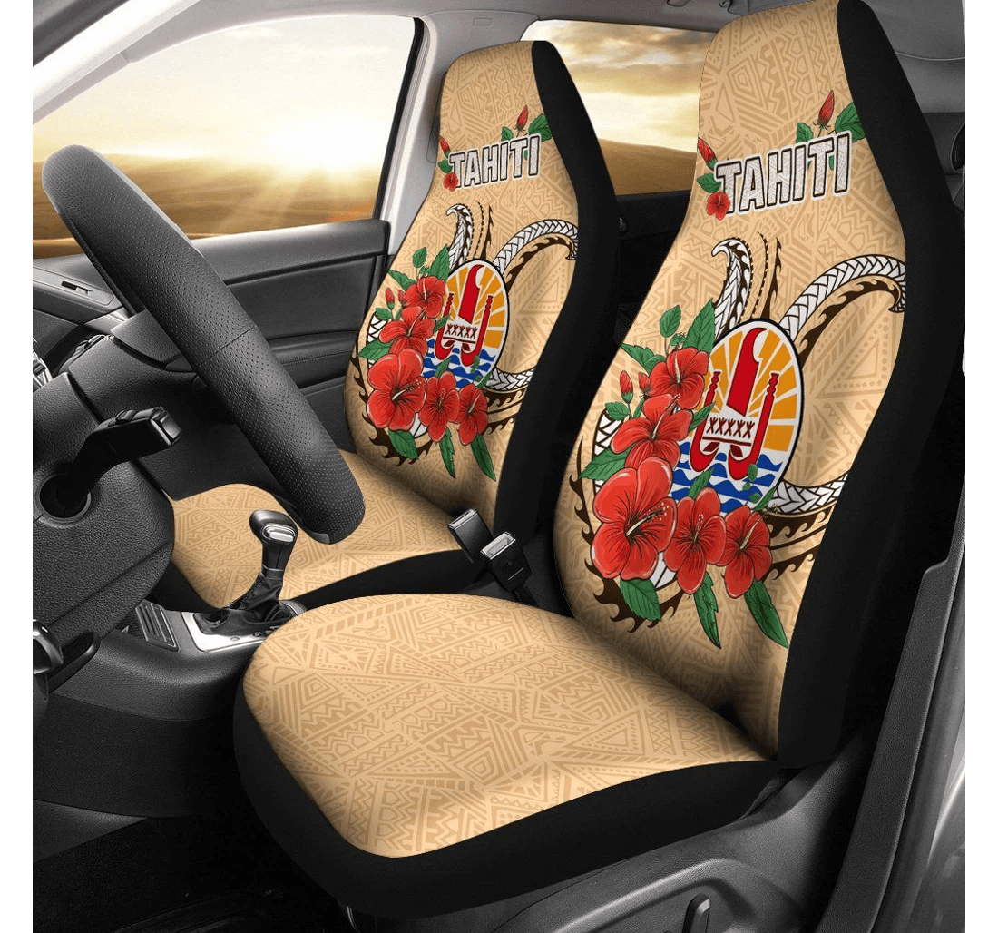 Tahiti Polynesian Hibiscus Coat Of Arm Beige Bn11 Universal Front Car Seat Cover