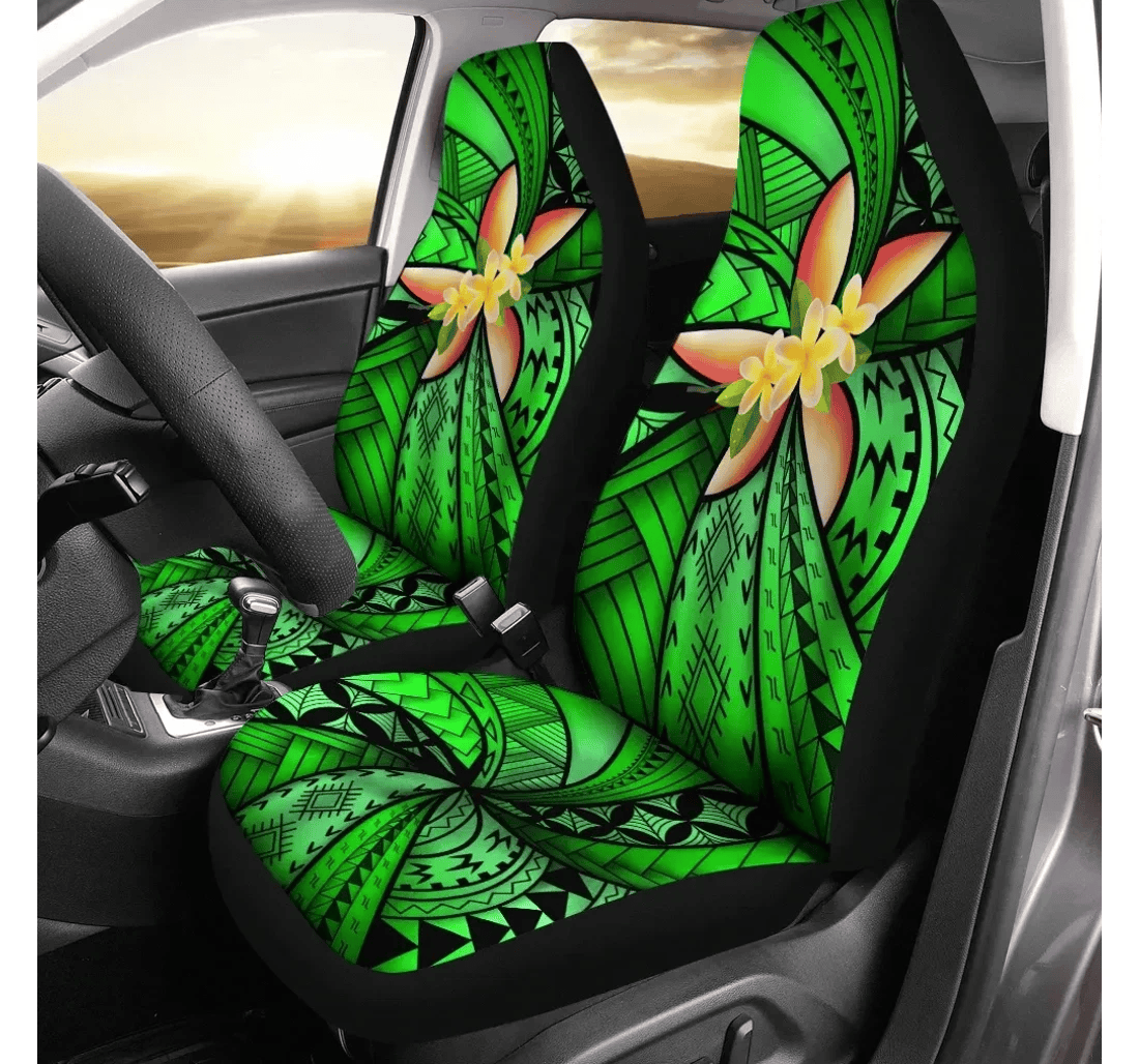 Hawaii Polynesian Turtle Plumeria Green A24 Universal Front Car Seat Cover