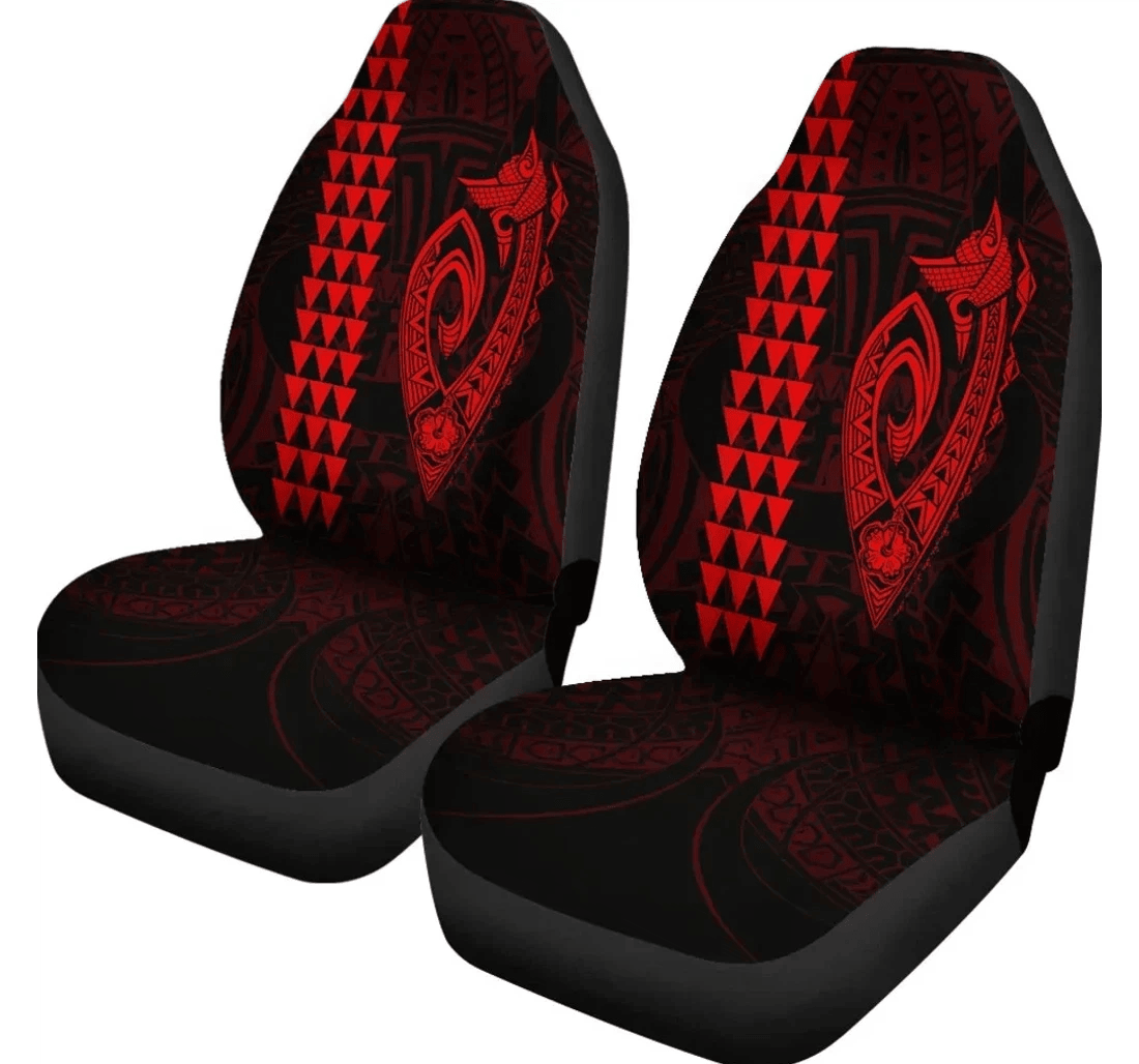 Hawaii Kakau Makau Fish Hook Polynesian Red Ah J6 Universal Front Car Seat Cover