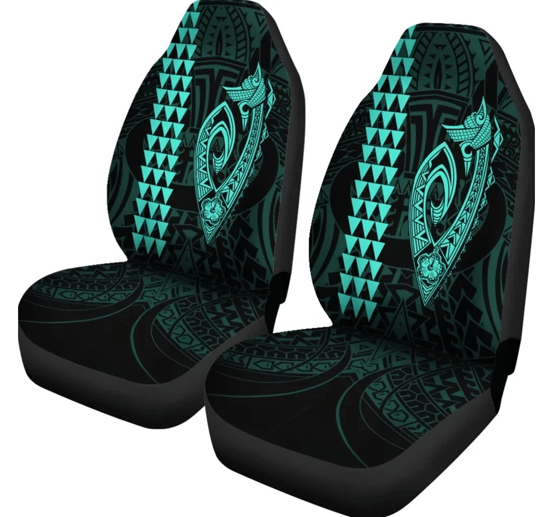 Hawaii Kakau Makau Fish Hook Polynesian Turquoise Ah J6 Universal Front Car Seat Cover