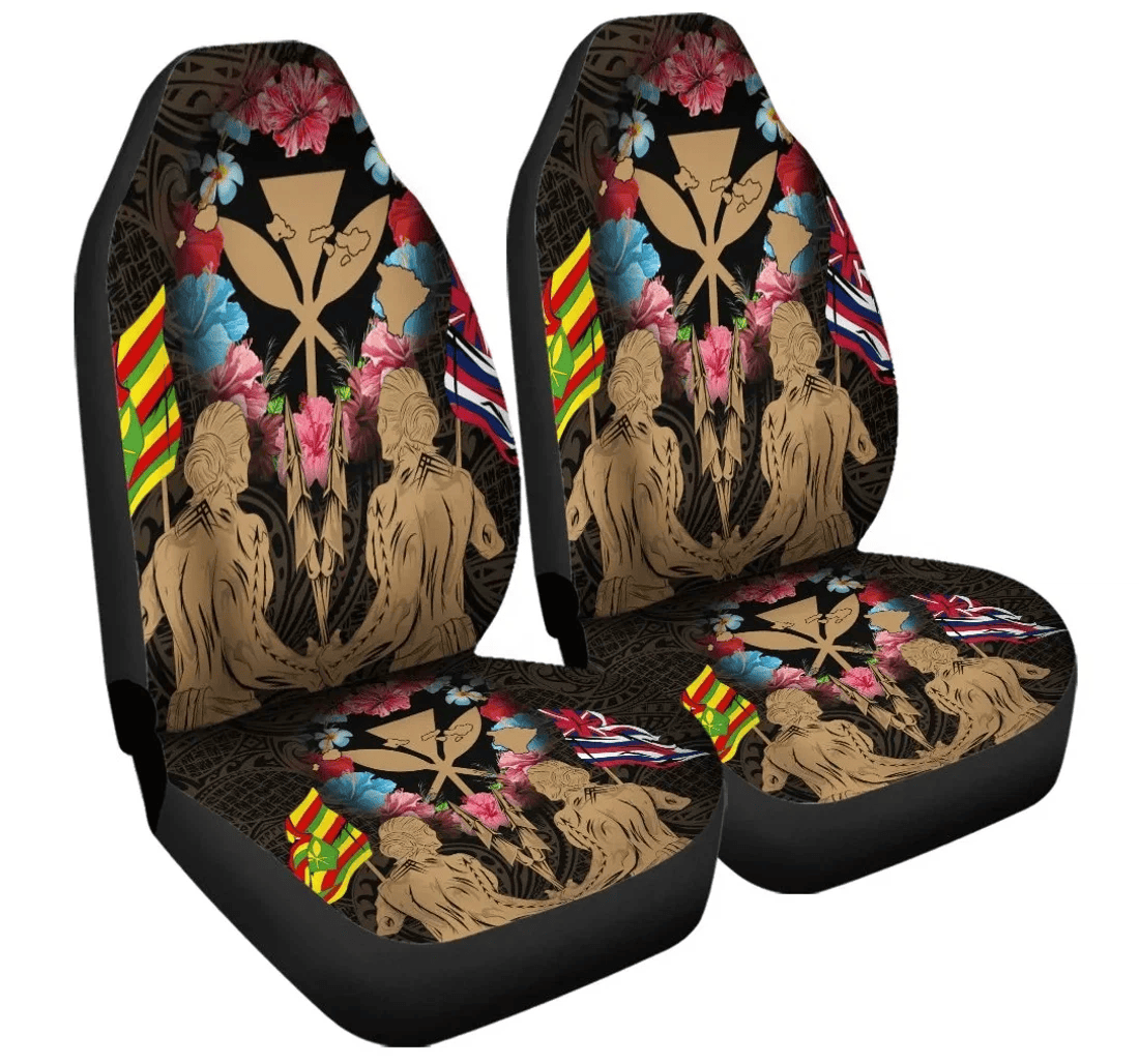 Accessory Hawaii Map Kanaka Two Men Holding Flag Gold Ah J5r Universal Front Car Seat Cover