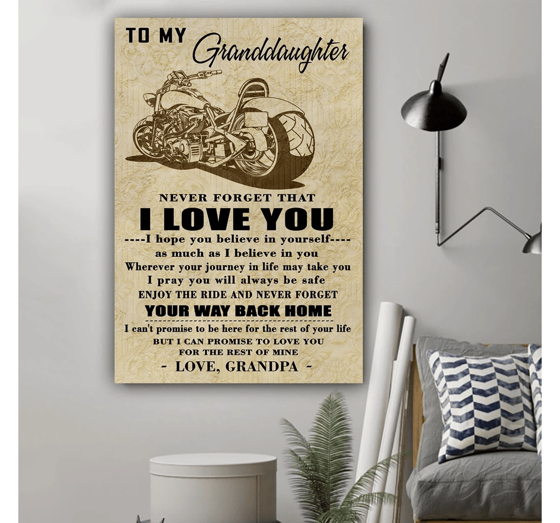 Poster, Canvas - G Biker Grandpa To Granddaughter Your Way Back Granddaughter Print Framed Wall Art