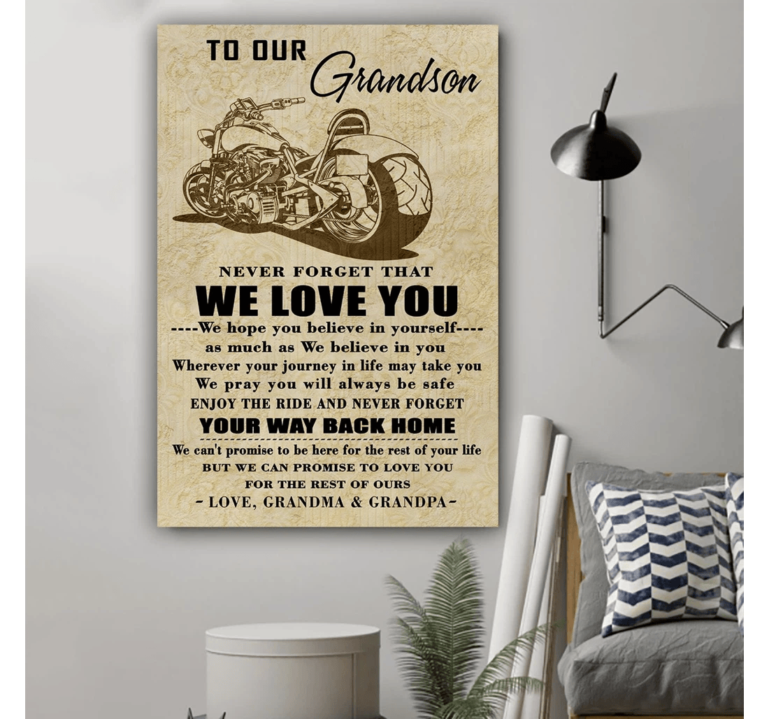 Poster, Canvas - G Biker Grandpa And Grandma To Grandson We Love You Grandson Print Framed Wall Art