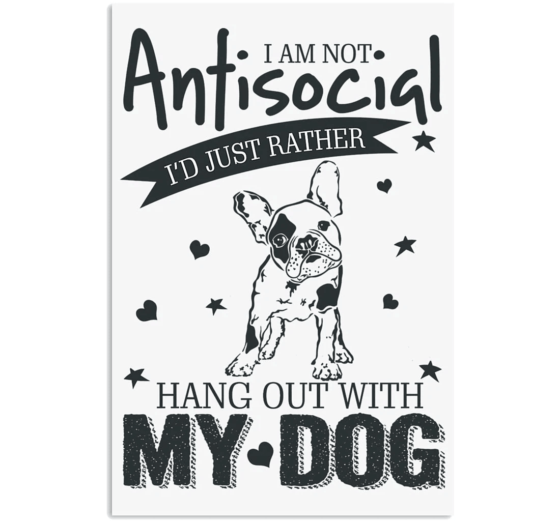 Poster, Canvas - Boston Terrier Antisocial Print Framed Wall Art