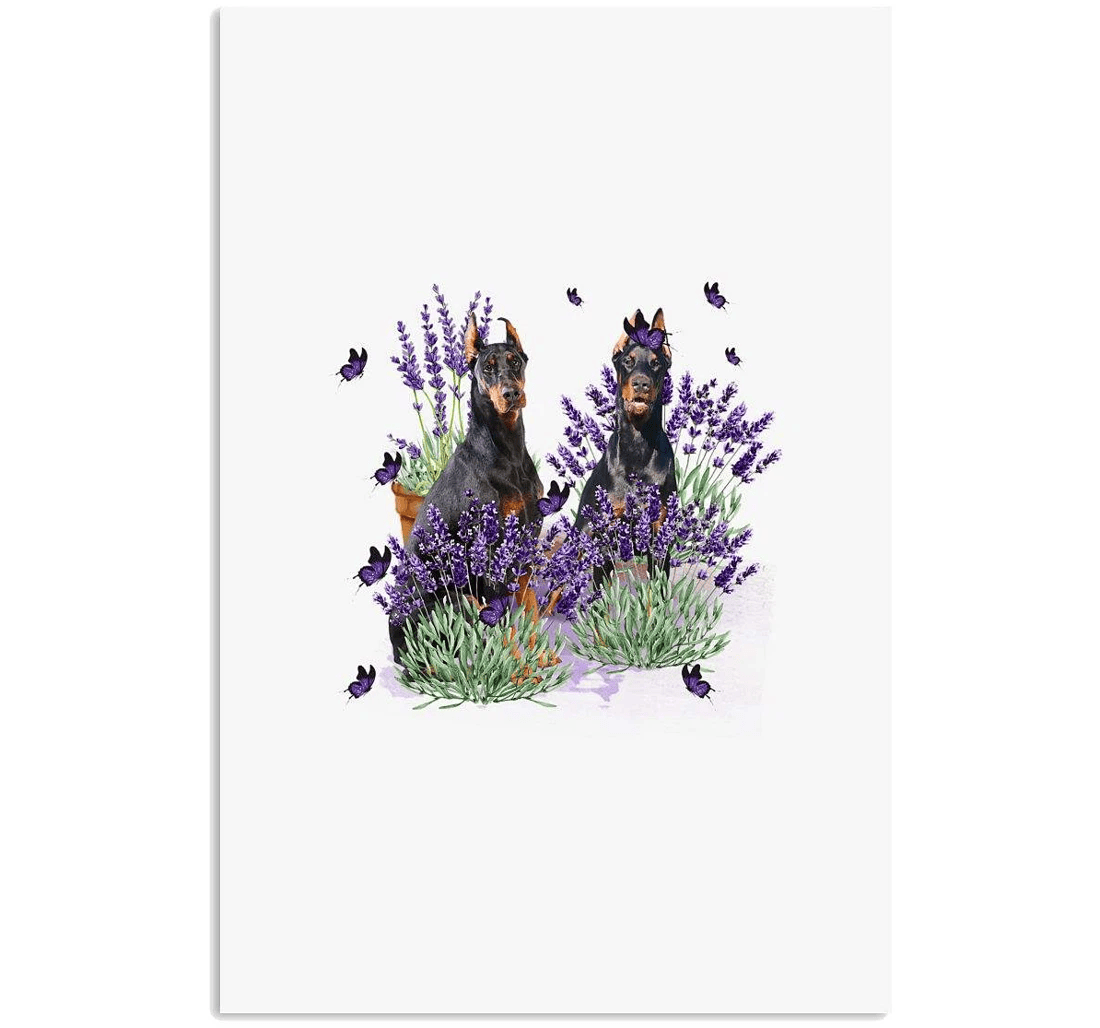 Poster, Canvas - Doberman Pinscher With Lavender Flower Print Framed Wall Art