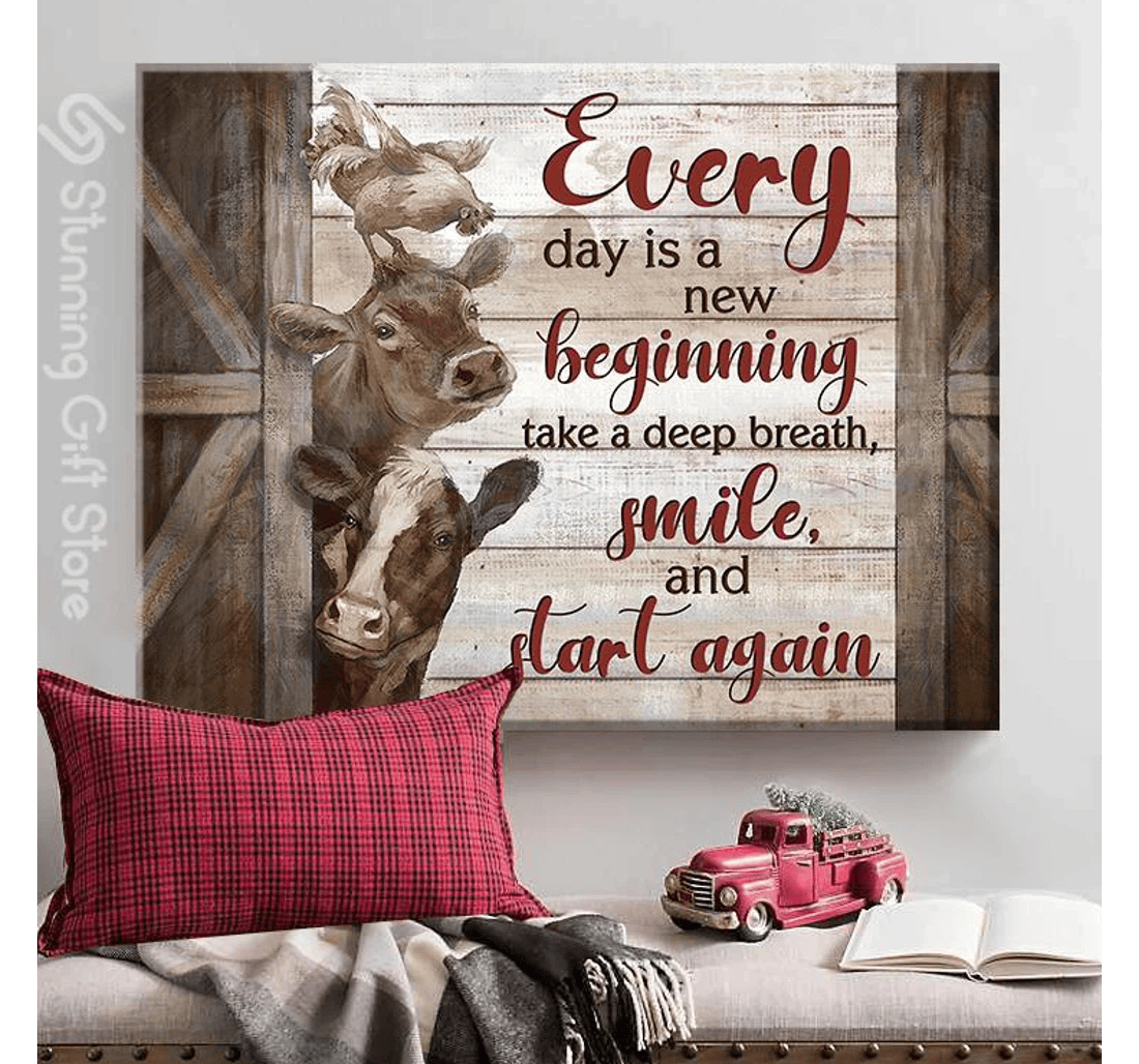 Poster, Canvas - Cow Everyday Is A New Beginning Matte You Cow Lover Living Print Framed Wall Art