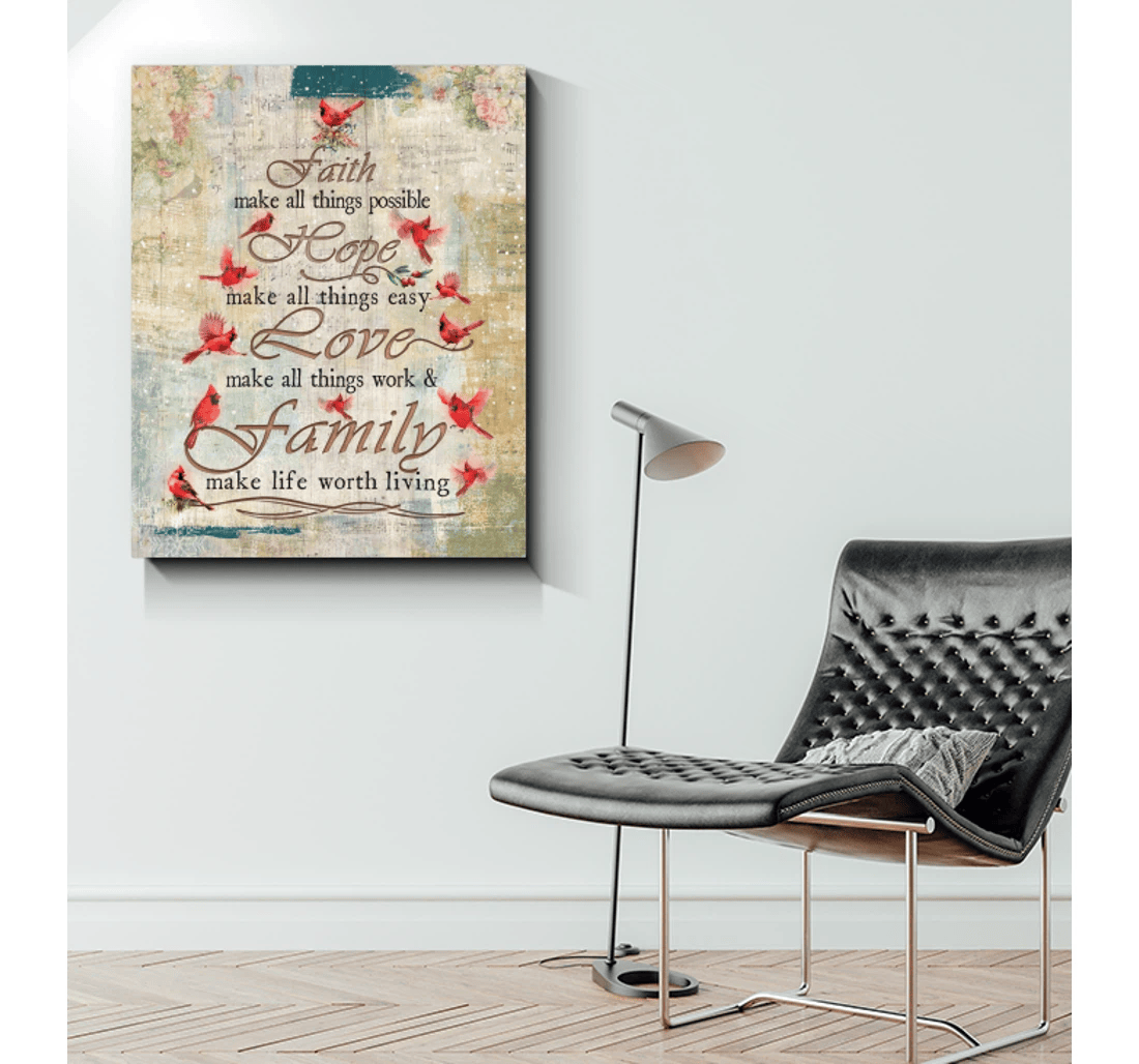 Poster, Canvas - Cardinal Faith Hope Love Matte You Her Him Dog Lover Cardinal Lover Memorial Gift Memories Print Framed Wall Art