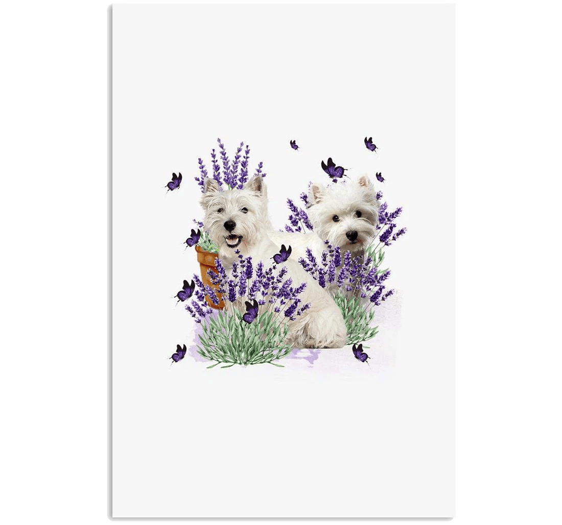 Poster, Canvas - Westie With Lavender Flower Print Framed Wall Art