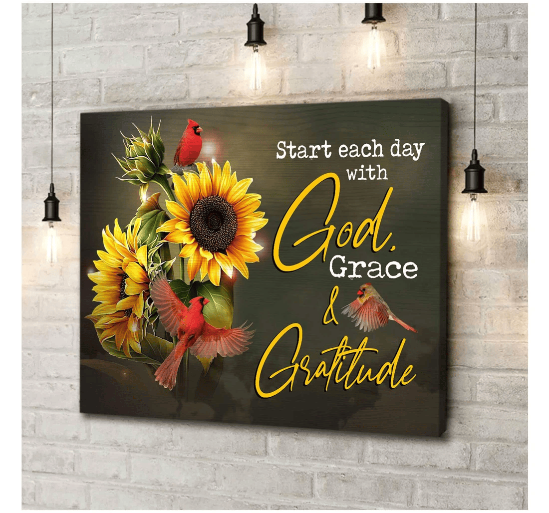 Poster, Canvas - Cardinal Start Each Day With God Grace And Gratitude Matte You Cardinal Lover Memory Gift Widow To Widow Memory C67 Print Framed Wall Art