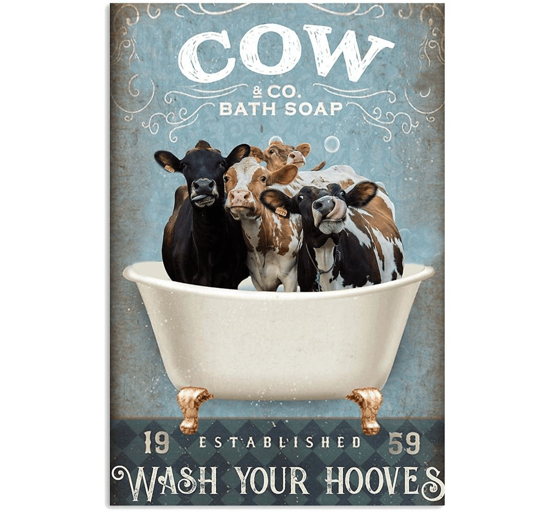 Poster, Canvas - Cow Wash Your Hooves Print Framed Wall Art