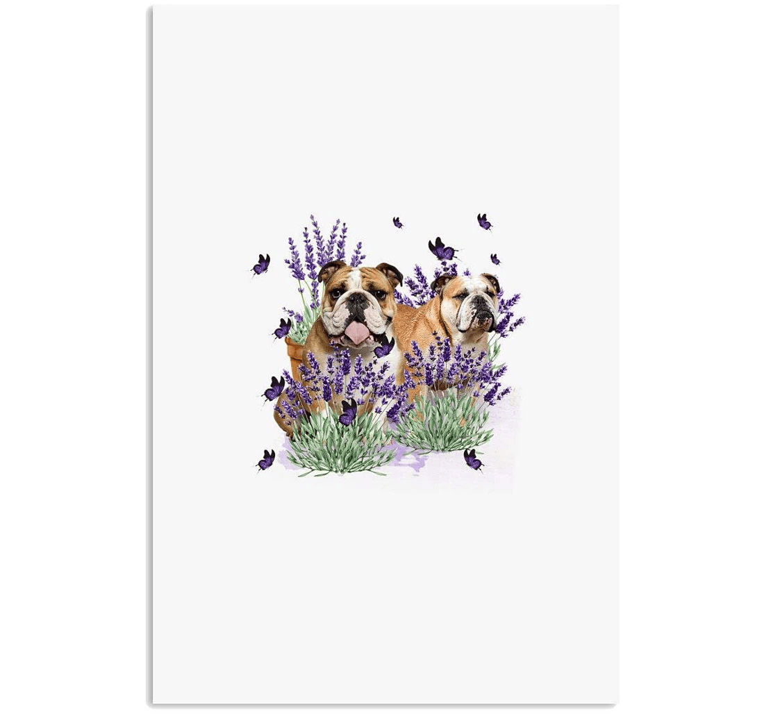 Poster, Canvas - Bulldog With Lavender Flower Print Framed Wall Art