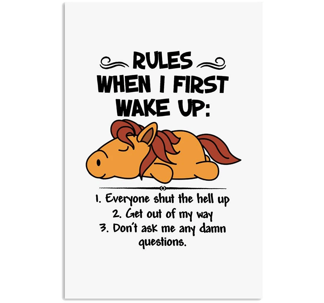 Poster, Canvas - Horse Rules When I First Wake Up Funny Print Framed Wall Art