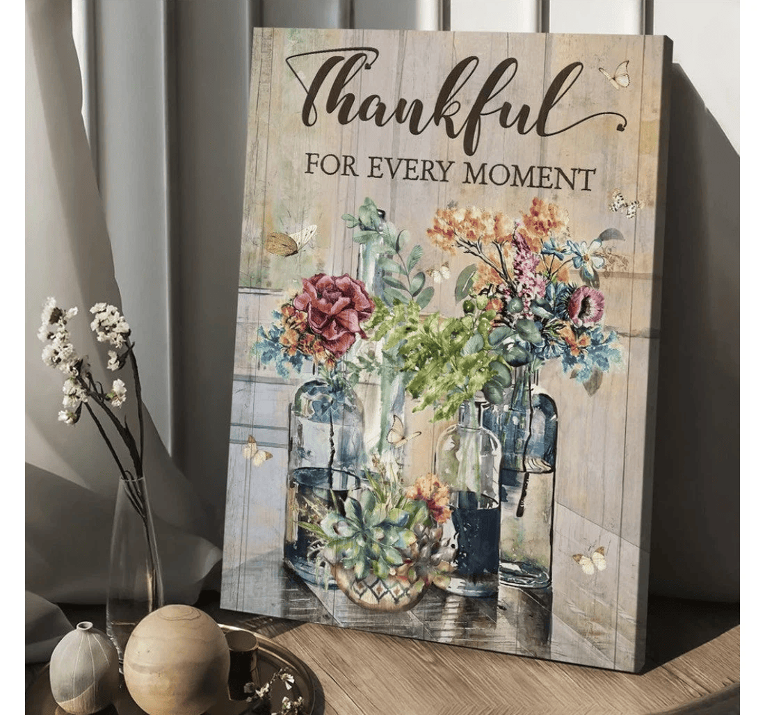 Poster, Canvas - Brilliant Flower Thankful Every Moment Jesus Matte Print Framed Wall Art