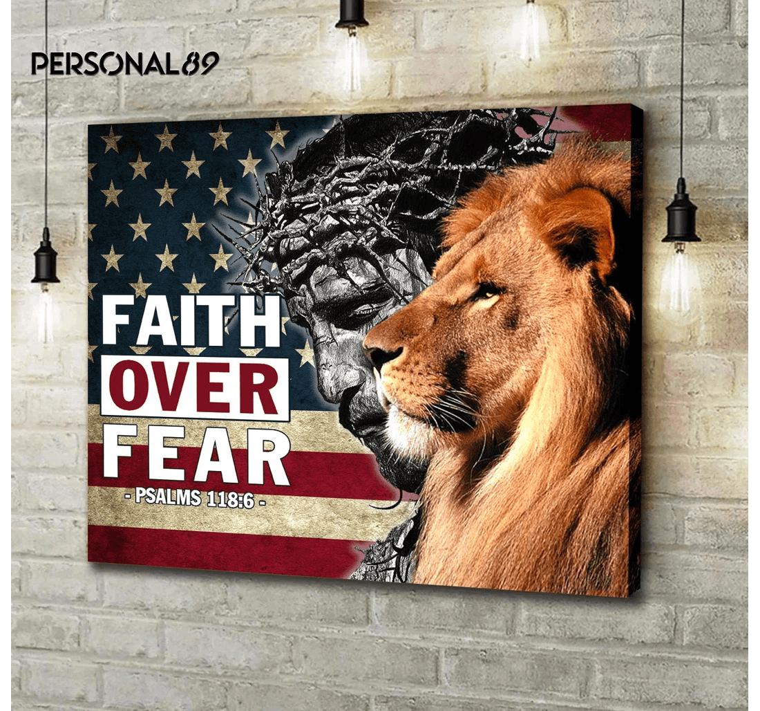 Poster, Canvas - Faith Over Fear The Lion Of Judah Jesus Matte Print Framed Wall Art