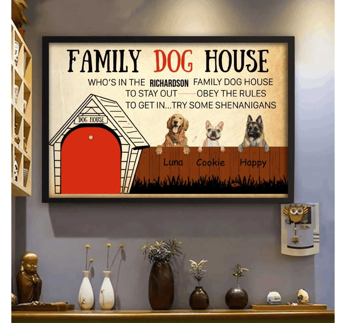 Poster, Canvas - Dog Lovers Personalized To Get In Try Some Shenanigans Print Framed Wall Art
