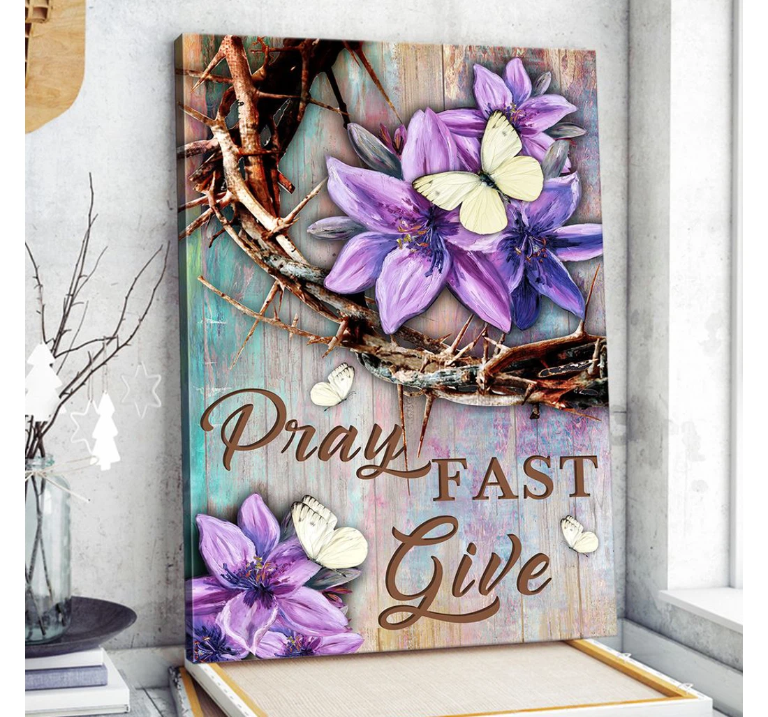 Poster, Canvas - Pray Fast Give Purple Flower Matte Print Framed Wall Art