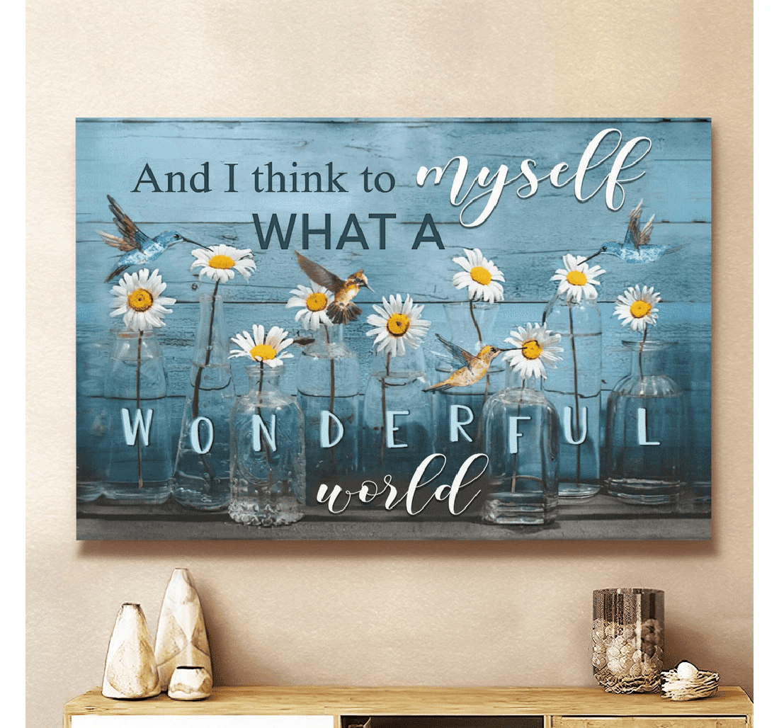 Poster, Canvas - What A Wonderful World Hummingbird Daisy Matte Print Framed Wall Art