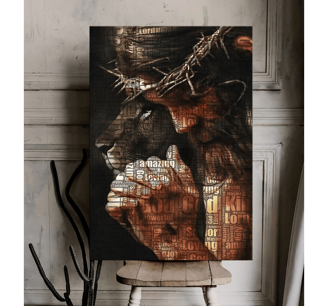 Poster, Canvas - Jesus And Lion Pray And Believe Matte Print Framed Wall Art