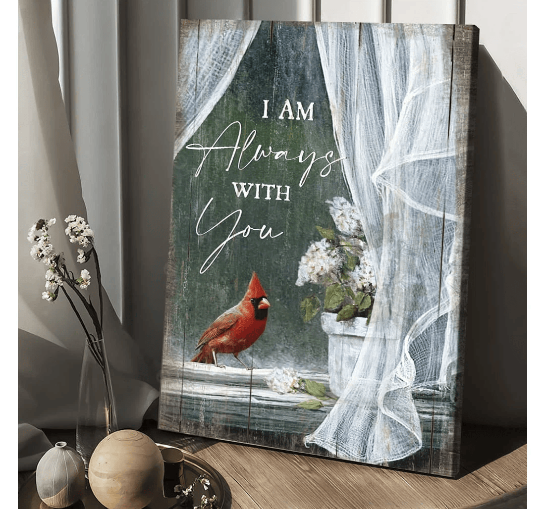 Poster, Canvas - White Hydrangea Cardinal I Am Always With You Spring Matte Print Framed Wall Art