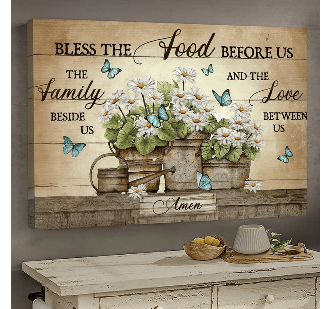 Poster, Canvas - Bless The Food Before Us The Beside Us The Love Between Us Matte Print Framed Wall Art