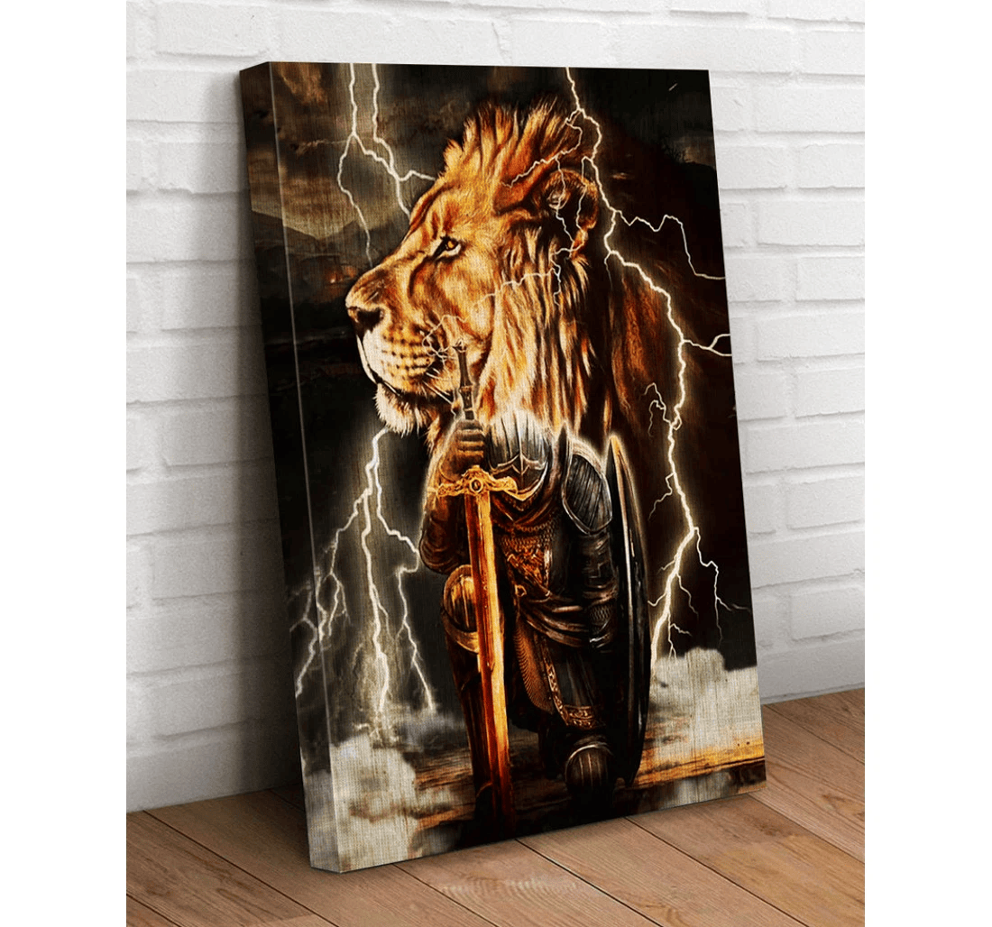 Poster, Canvas - Lion And Knight Jesus Male Warrior Matte Print Framed Wall Art