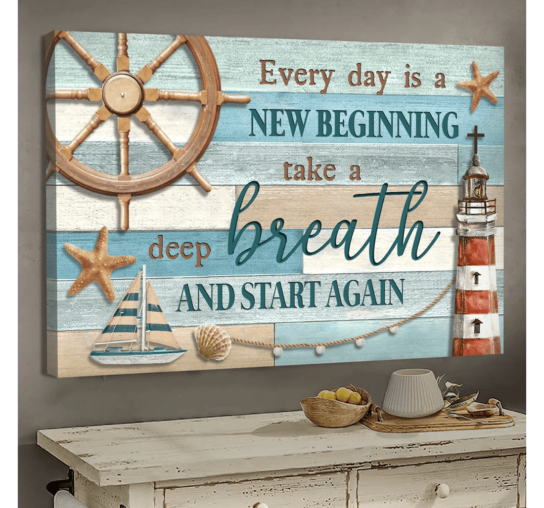 Poster, Canvas - Lighthouse Boat Every Day Is A New Beginning Matte Print Framed Wall Art