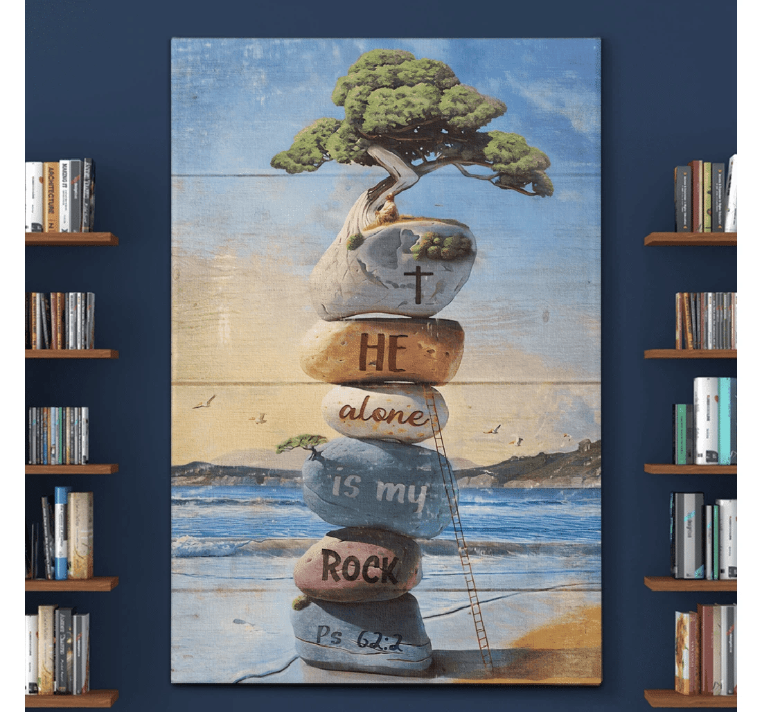 Poster, Canvas - Beach Rock He Alone Is My Rock Matte Print Framed Wall Art