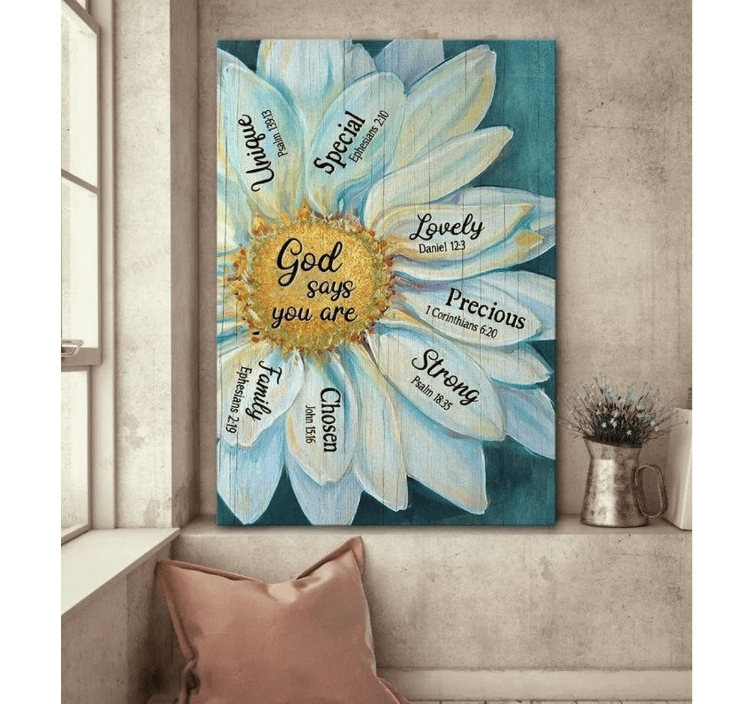 Poster, Canvas - God Says You Are Daisy Matte Print Framed Wall Art