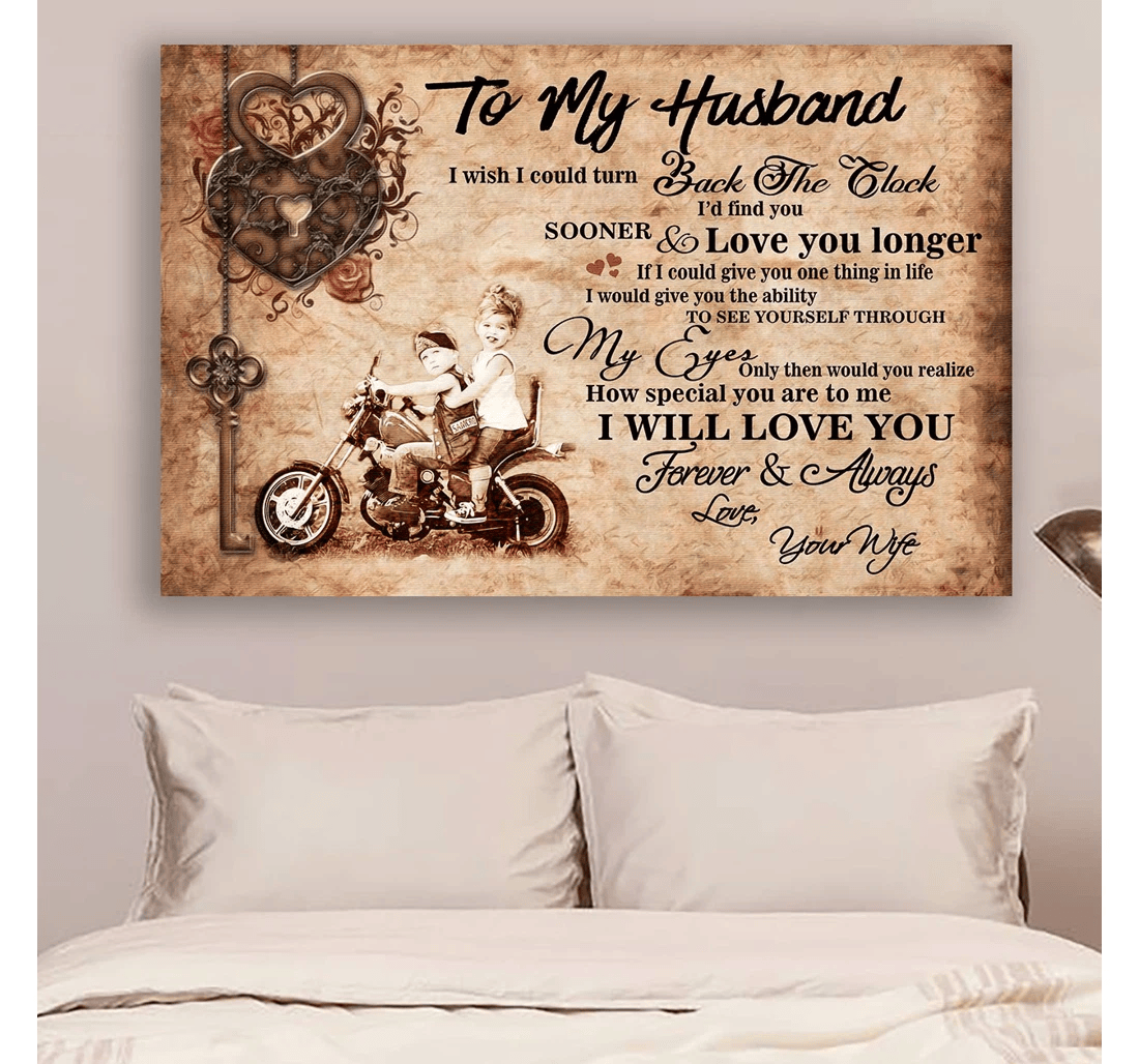 Poster, Canvas - G- Biker Wife To Husband I Will Love You Print Framed Wall Art