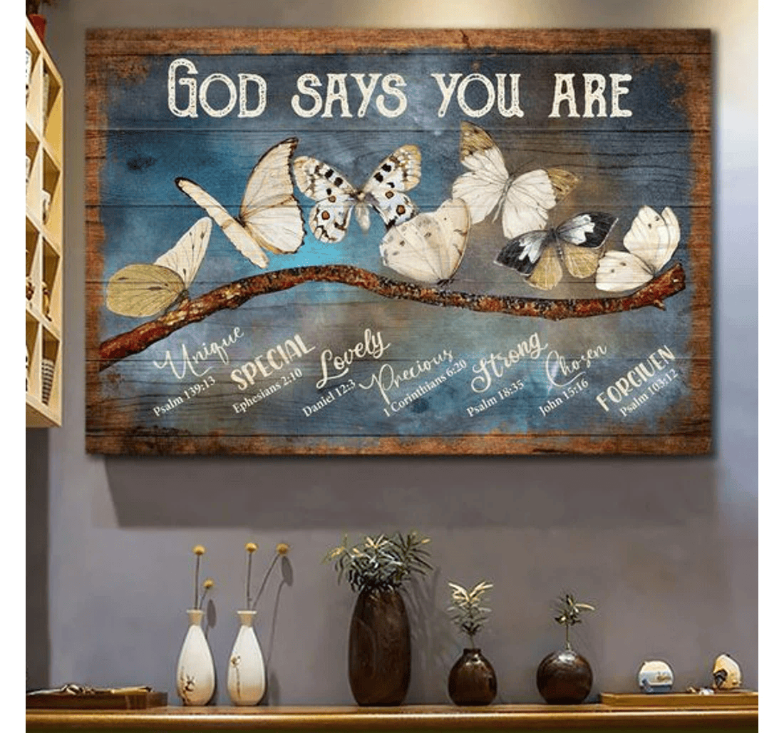 Poster, Canvas - Butterflies God Says You Are Matte Print Framed Wall Art