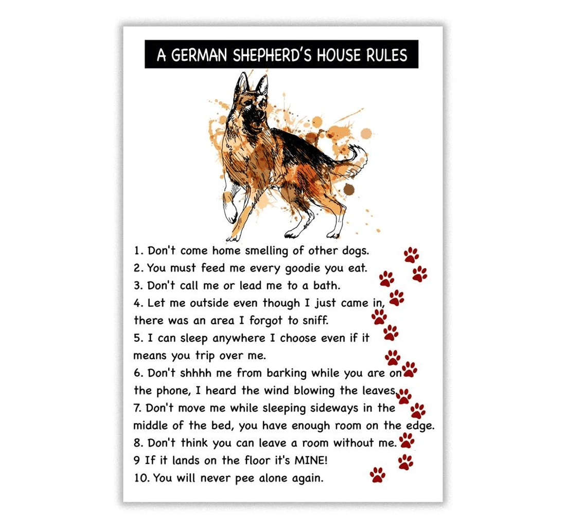 Poster, Canvas - A German Shepherd's House Rules Dog Lovers Gst Print Framed Wall Art