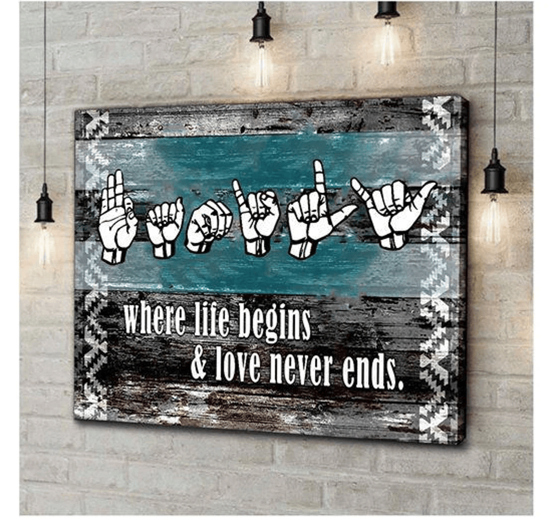 Poster, Canvas - Couple Love Where Life Begins And Love Never Ends Print Framed Wall Art