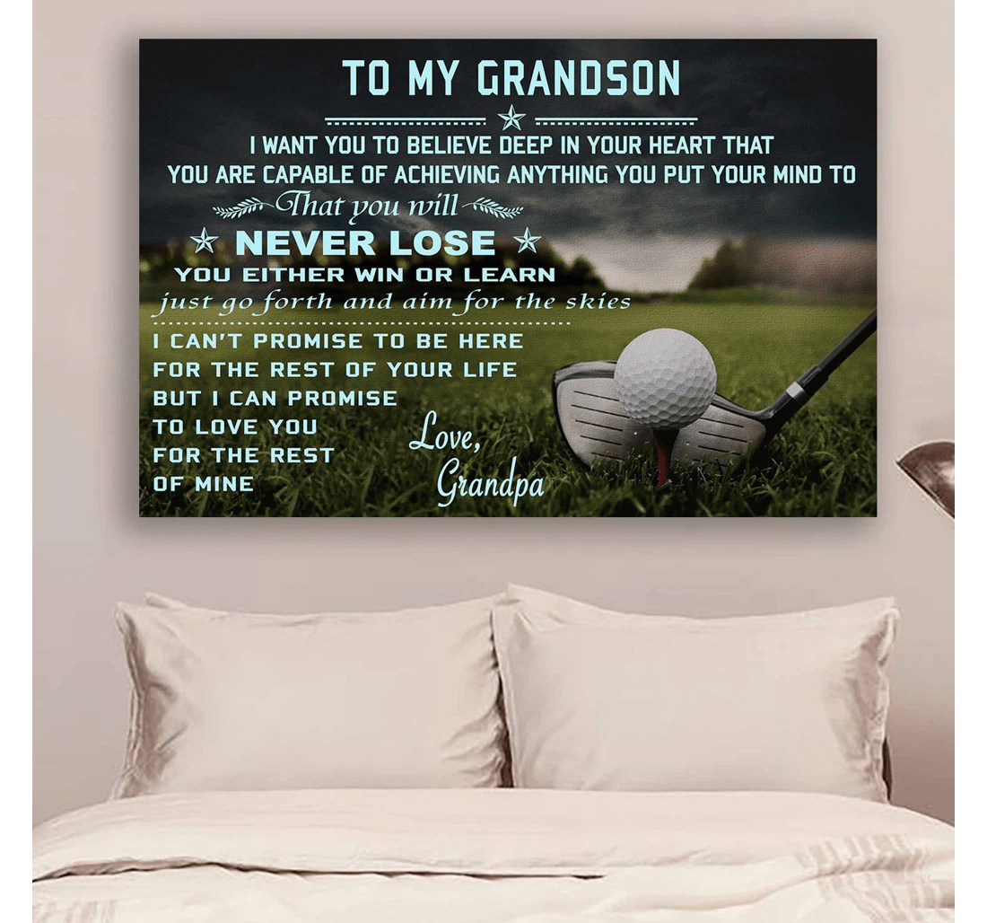 Poster, Canvas - G Golf Grandpa To Grandson Never Lose Grandson Print Framed Wall Art