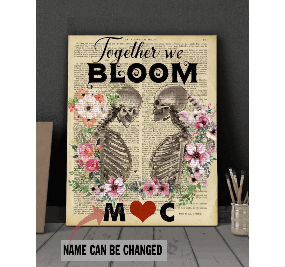 Poster, Canvas - Skull Together We Bloom Matte Custom Custom Valentine Gift Couple Love Skull Print Framed Wall Art