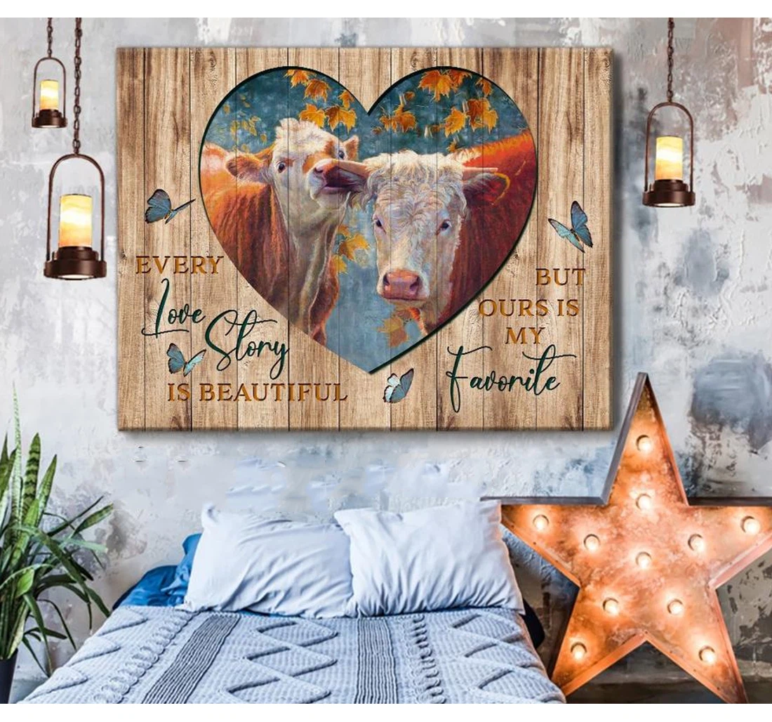 Poster, Canvas - Cow Our Love Story Is My Favorite Matte You Cow Lover To Love Cow Couple Valentine Day Valentines Day Her C117 Print Framed Wall Art