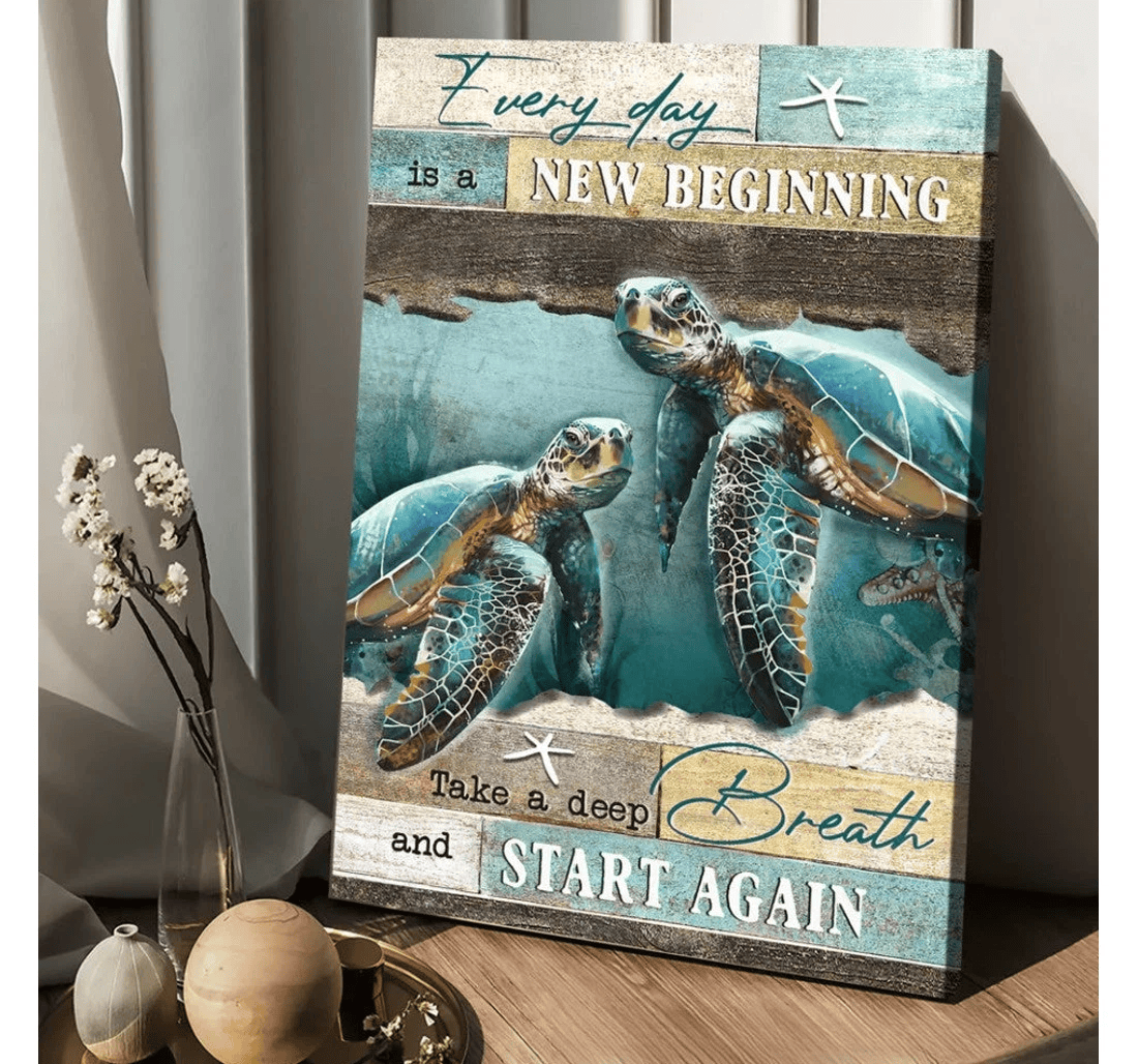 Poster, Canvas - Turtle Deep Ocean Every Day Is A New Beginning Matte Print Framed Wall Art
