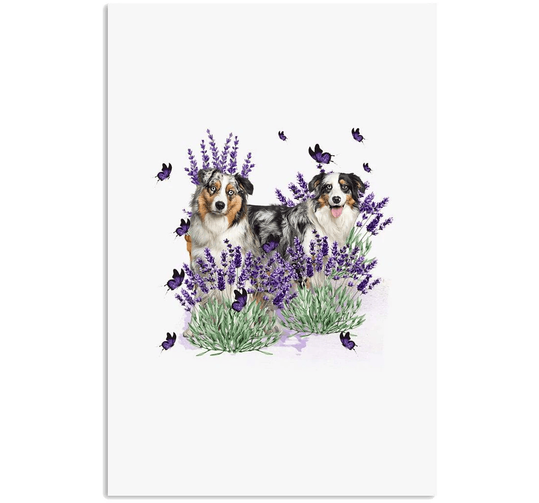 Poster, Canvas - Australian Shepherd With Lavender Flower Print Framed Wall Art