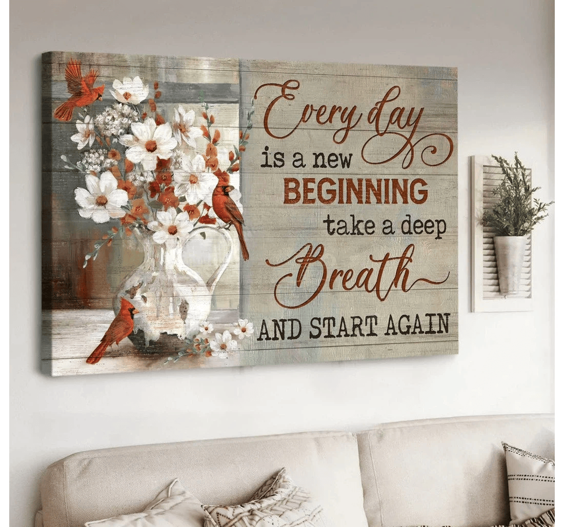 Poster, Canvas - Cardinals White Camellia Every Day Is A New Beginning Matte Print Framed Wall Art