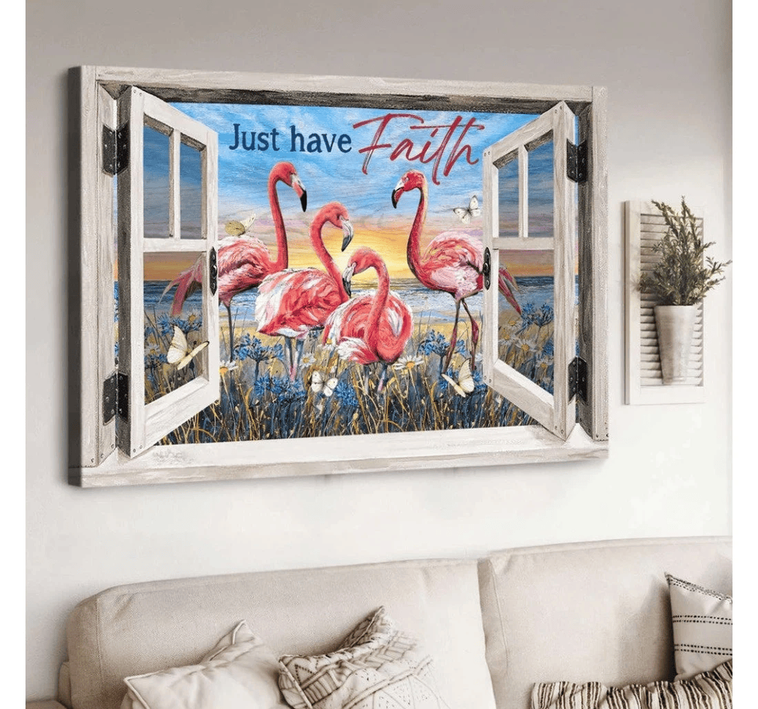 Poster, Canvas - Flamingo Sunny Day Just Have Faith Matte Print Framed Wall Art