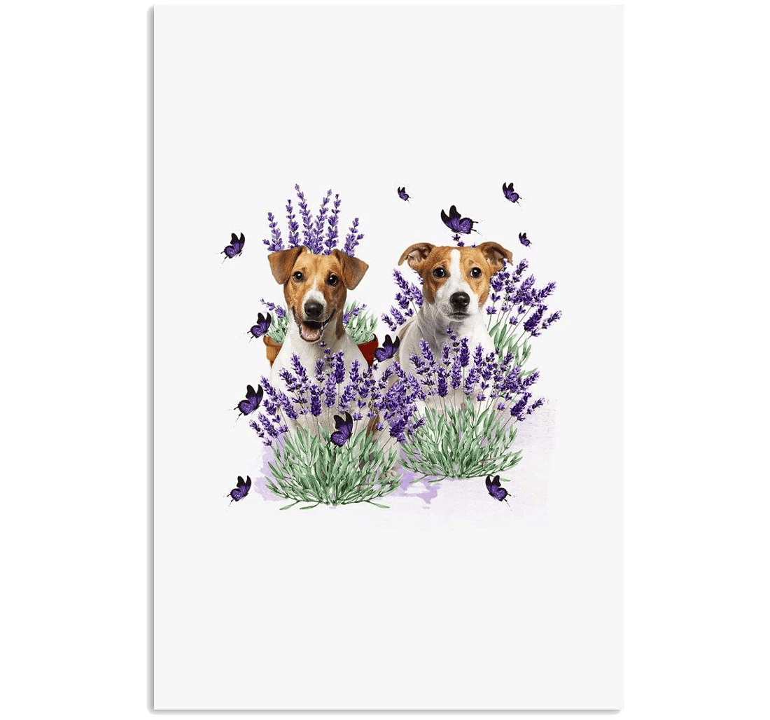 Poster, Canvas - Jack Russell Terrier With Lavender Flower Print Framed Wall Art