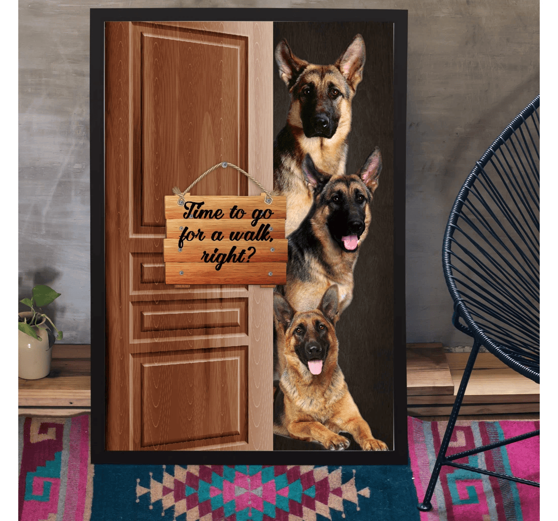Poster, Canvas - Vhh German Shepherd Time To Go A Walk Right Print Framed Wall Art