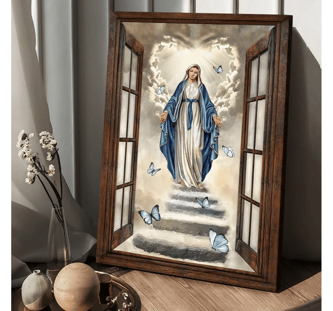 Poster, Canvas - Maria Vintage Window The Way To Heaven Matte Print Framed Wall Art