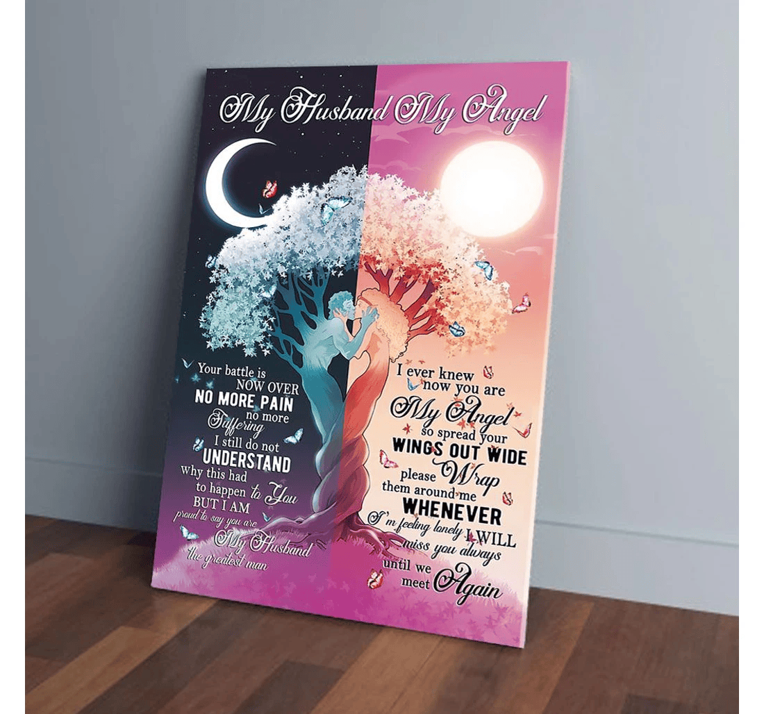 Poster, Canvas - My Husband My Angel Tree Sun And Moon Love Matte Print Framed Wall Art