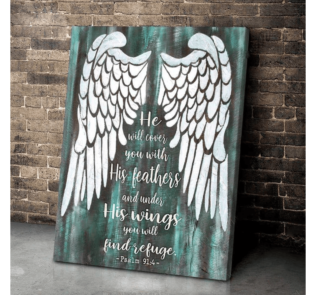 Poster, Canvas - Jesus He Will Cover You With His Feathers Matte Print Framed Wall Art