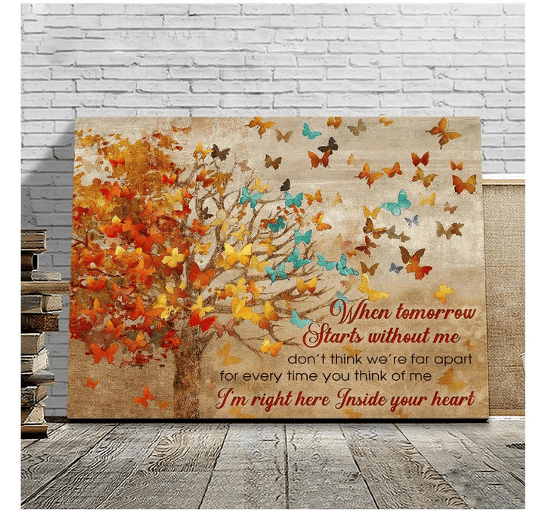 Poster, Canvas - When Tomorrow Start Without Me Butterflies Autumn Tree Matte Print Framed Wall Art