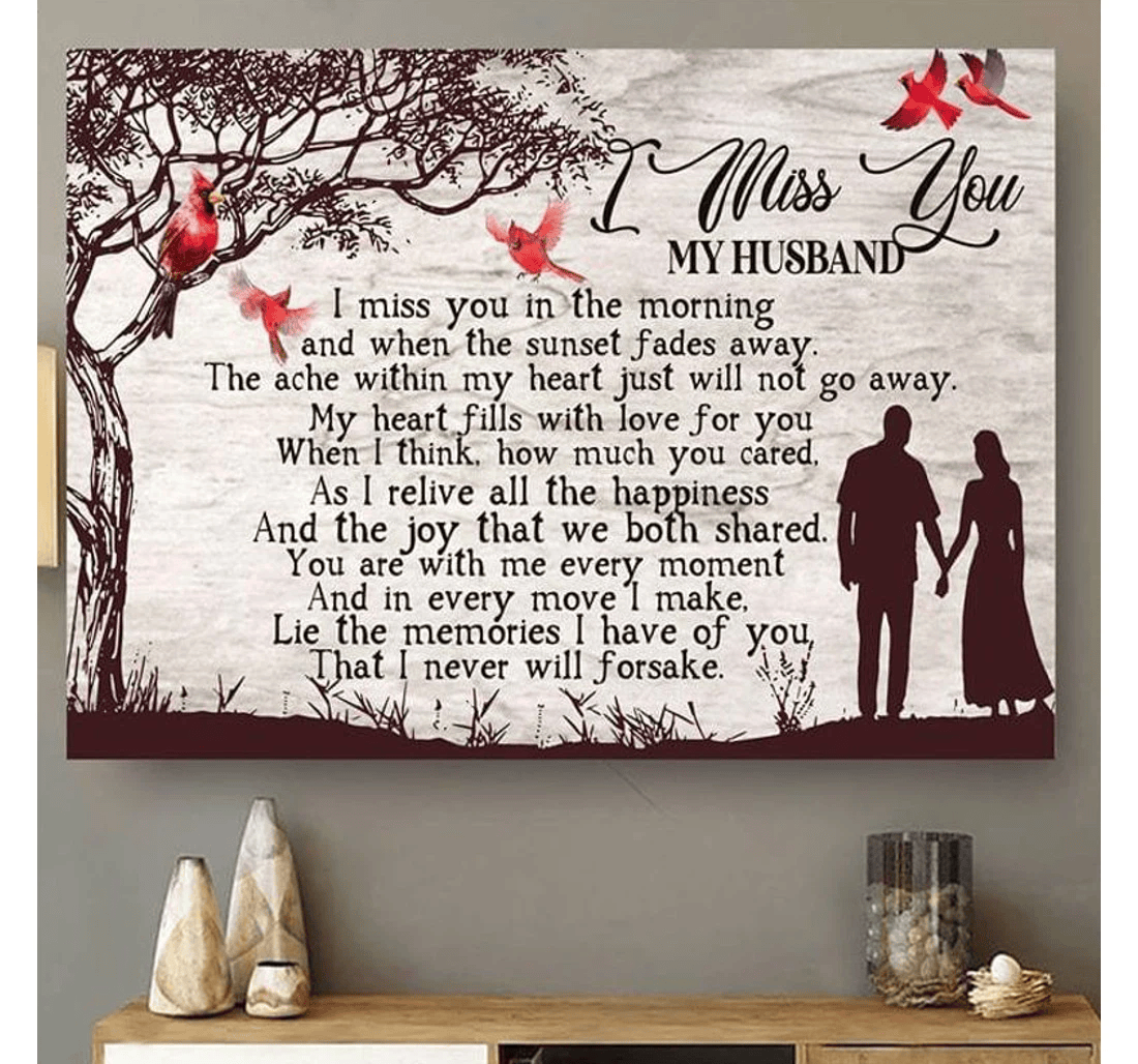 Poster, Canvas - Cardinal I Miss You My Husband I Miss You In The Morning Matte Print Framed Wall Art