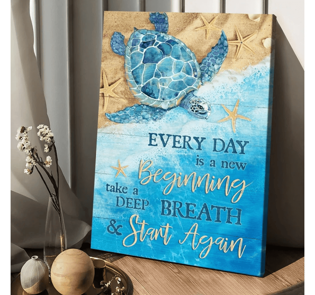 Poster, Canvas - Ocean Turtle Every Day Is A New Beginning Matte Print Framed Wall Art